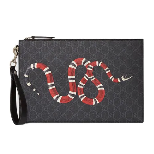 Túi Cầm Tay Nam Gucci Clutch Bestiary Pouch With Kingsnake 473904 GZN1N 1058 Màu Xám Đen - Túi xách - Vua Hàng Hiệu