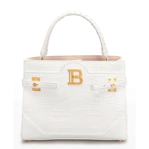 Túi xách - Túi Đeo Chéo Nữ Balmain BBuzz 31 Croc-Embossed Top-Handle Bag Màu Trắng - Vua Hàng Hiệu