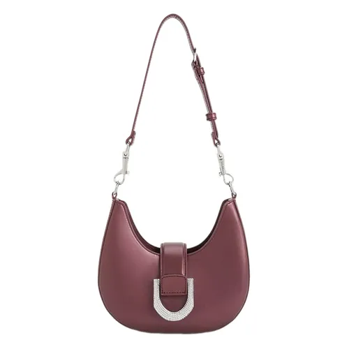 Túi Đeo Vai Nữ Charles & Keith CNK Gabine Leather Crystal-Embellished Hobo Bag Prune 20271341 Màu Đỏ Đô