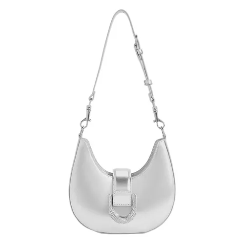 Túi Đeo Vai Nữ Charles & Keith CNK Gabine Metallic Leather Gem-Embellished Hobo Bag Silver 20271341 Màu Bạc