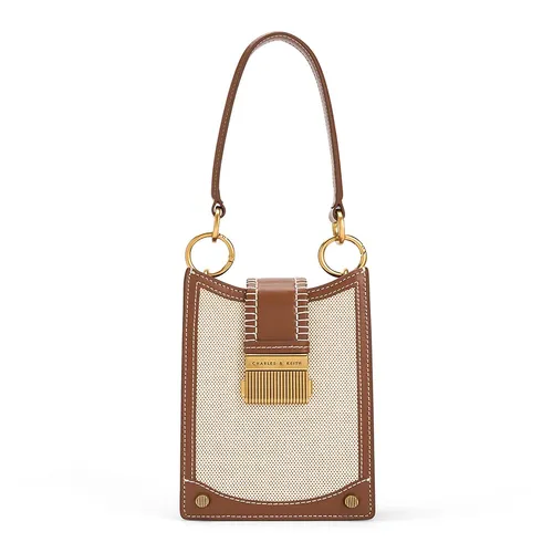 Túi Đựng Điện Thoại Nữ Charles & Keith CNK Winslet Belted Canvas Phone Pouch Chocolate 70840529 Màu Be Nâu