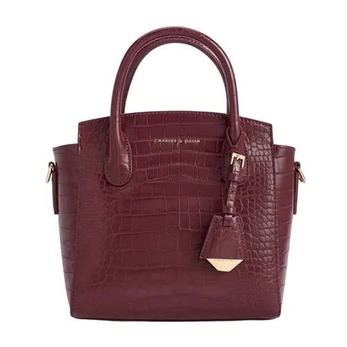 Túi Tote Nữ Charles & Keith CNK Croc-Effect Trapeze Tote Bag Burgundy 30271265-1 Màu Đỏ Mận