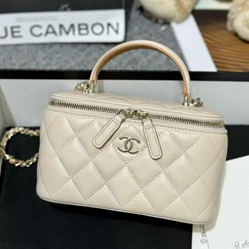 Túi xách - Túi Xách Tay Nữ Chanel Vanity Top Handle Bag Lambskin Beige Màu Kem - Vua Hàng Hiệu
