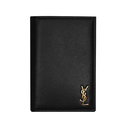 Ví Yves Saint Laurent YSL Tiny Cassandre Credit Card Wallet In Matte Leather Logo Gold Màu Đen - Túi xách - Vua Hàng Hiệu
