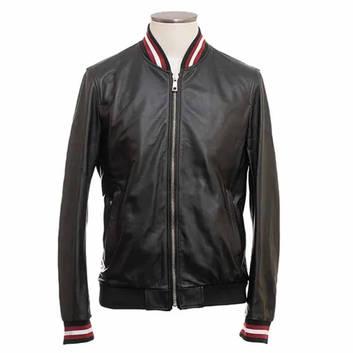 Áo Bomber Nam Bally Lambskin Leather Jacket Màu Đen