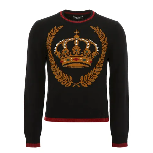 Áo Len Nam Dolce & Gabbana D&G Crown Motif Knitted Jumper GXZ78T Màu Đen Size 44