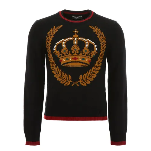 Thời trang - Áo Len Nam Dolce & Gabbana D&G Crown Motif Knitted Jumper GXZ78T Màu Đen Size 44 - Vua Hàng Hiệu