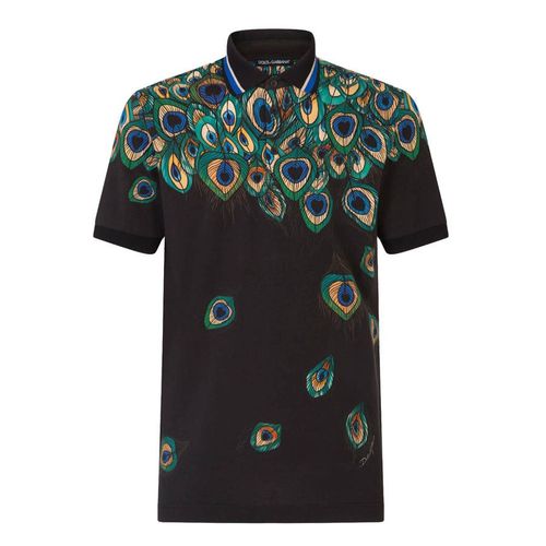 Áo Polo Nam Dolce & Gabbana D&G Cotton Feather-Print Piqué Polo Shirt F8KK1T Màu Đen Họa Tiết Size 48