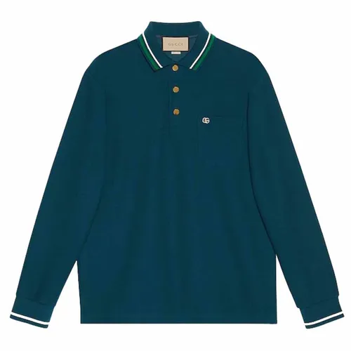 Áo Polo Nam Gucci GC Wool Cotton Jersey Polo Shirt 752608 XJFTM 4330 Màu Xanh Cổ Vịt