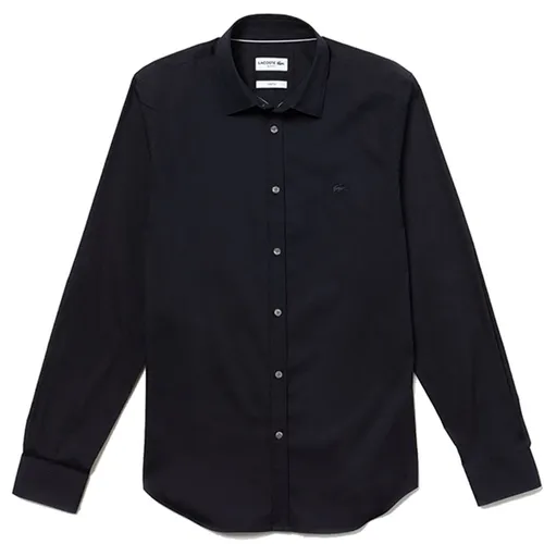 Áo Sơ Mi Dài Tay Lacoste Long Sleeve Slim Fit Stretch Cotton Poplin Shirt Màu Xanh Navy Đậm Size 40