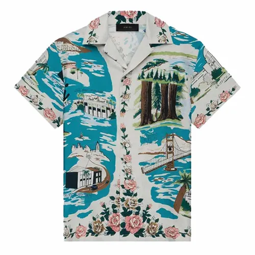 Amiri - Áo Sơ Mi Nam Amiri Men’s California Bowling Shirt Màu Xanh Hoạ Tiết - Vua Hàng Hiệu