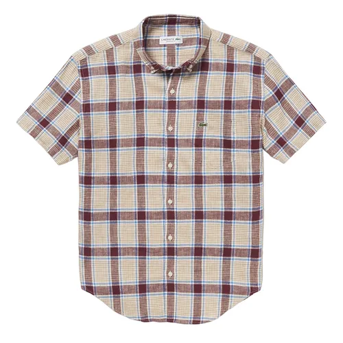 Áo Sơ Mi Nam Lacoste Regular Fit Linen Check Short Sleeve Shirt CH9865L BZD Phối Màu Size 39