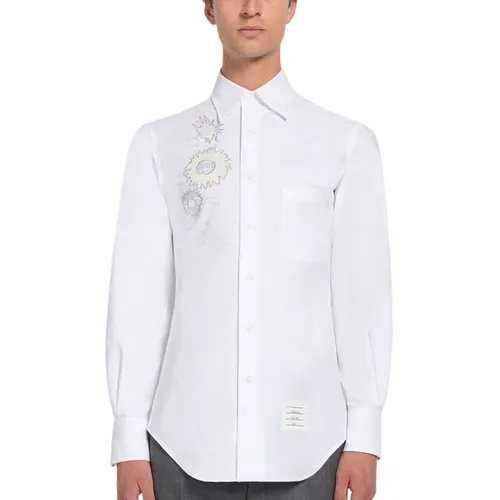 Thời trang Thom Browne Áo sơ mi - Áo Sơ Mi Nam Thom Browne Madras Flower Patch Applique Point Collar Shirt MWL001EE0322996 Màu Trắng - Vua Hàng Hiệu