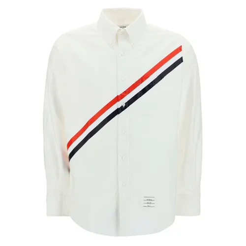 Thời trang Thom Browne Áo sơ mi - Áo Sơ Mi Nam Thom Browne Oxford Printed Stripe Straight Fit Long Sleeve Shirt MWL272P06177100 Màu Trắng - Vua Hàng Hiệu