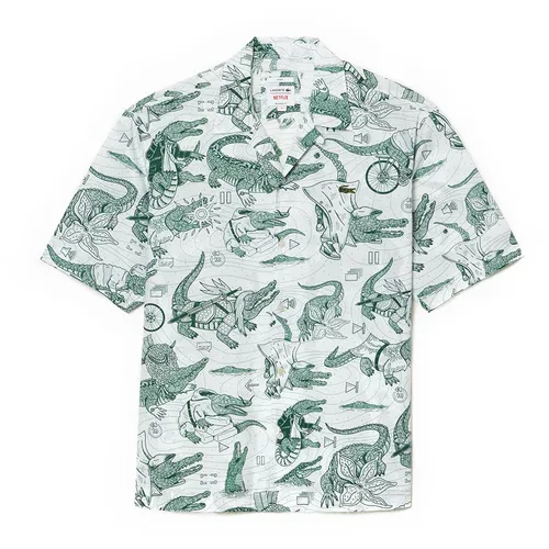 Áo Sơ Mi Unisex Lacoste x Netflix Short Sleeve Printed Shirt CH9323 51 C50 Màu Trắng Size M