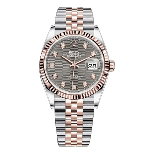 Rolex Nữ Bạc, vàng hồng Thép không gỉ 904L, vàng hồng 18k - Đồng Hồ Nữ Rolex Steel Everose Rolesor Datejust 36mm Grey Motif 126231-0041 Màu Bạc Vàng Hồng - Vua Hàng Hiệu