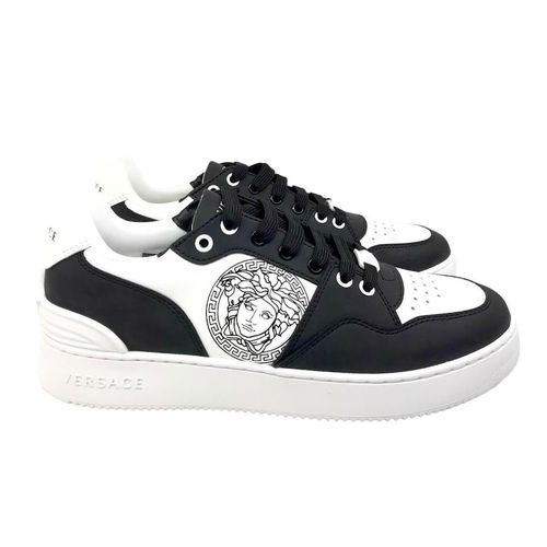 Giày Sneaker Nam Versace Lace-Up Casual Style Leather Logo Outlet Low-Top 1002779 Màu Đen Trắng Size 41