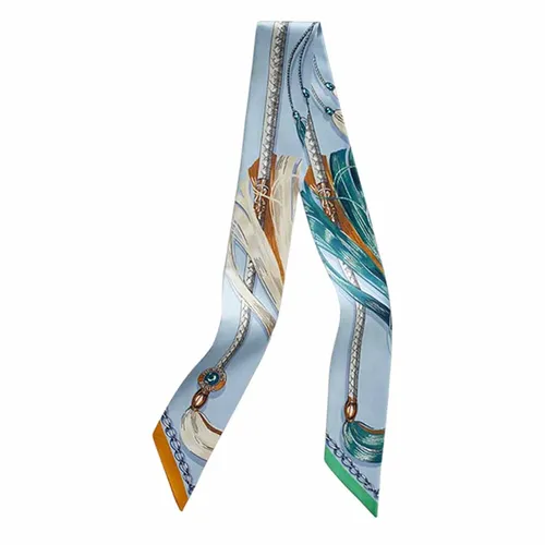 Khăn Nữ Hermès Cavalcades Twilly Màu Xanh
