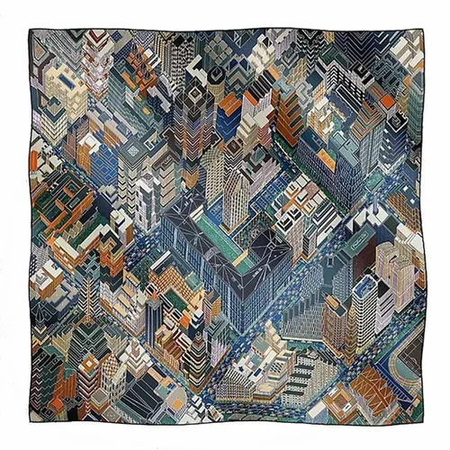Khăn Nữ Hermès Scarf Silk Pantin City Màu Xanh Phối Hoạ Tiết - Thời trang - Vua Hàng Hiệu
