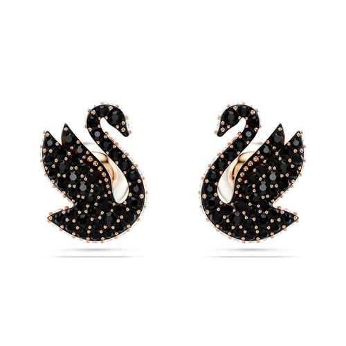 Khuyên Tai Nữ Swarovski Iconic Swan Stud Earrings Swan, Black, Rose Gold-Tone Plated 5684608 Màu Đen