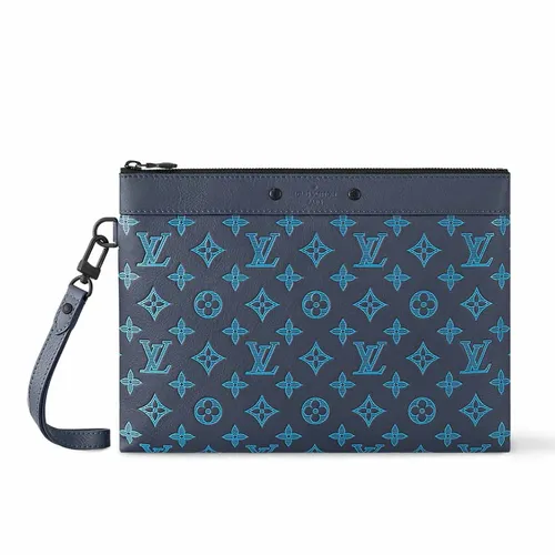 Túi xách Louis Vuitton Túi cầm tay - Túi Cầm Tay Nam Louis Vuitton LV Pochette To-Go Monogram Shadow Leather Clutch M82321 Màu Xanh Navy - Vua Hàng Hiệu