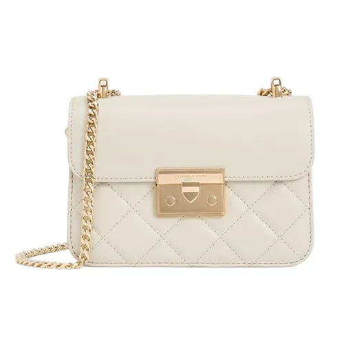 Túi Đeo Chéo Nữ Charles & Keith CNK Quilted Push-Lock Chain Handle Bag Ivory 80701360 Màu Kem - Túi xách - Vua Hàng Hiệu