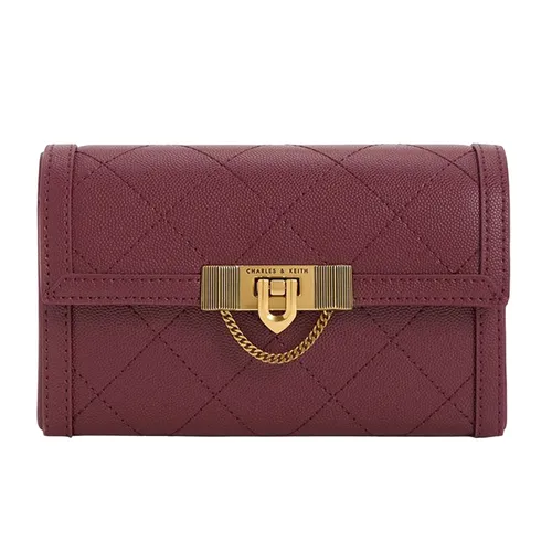 Túi Đeo Chéo Nữ Charles & Keith CNK Tallulah Quilted Push-Lock Clutch Burgundy 70701372 Màu Đỏ Tía