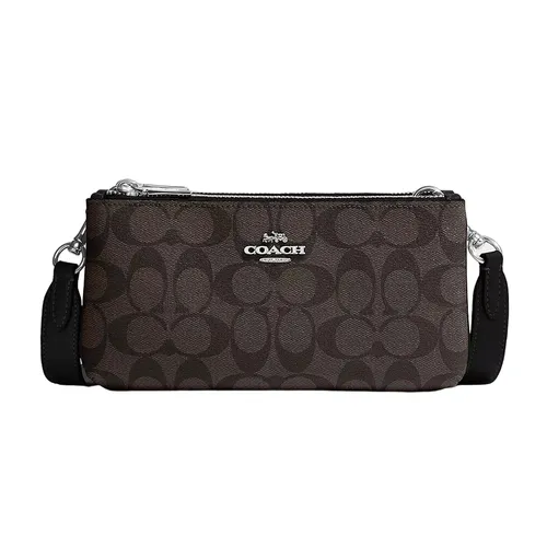 Túi xách - Túi Đeo Chéo Nữ Coach Double Zip Crossbody In Signature Canvas CJ790 Màu Nâu Đen - Vua Hàng Hiệu