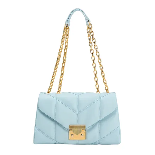 Túi Đeo Vai Nữ Charles & Keith CNK Eudora Chevron Trapeze Bag Blue 20671469 Màu Xanh Blue