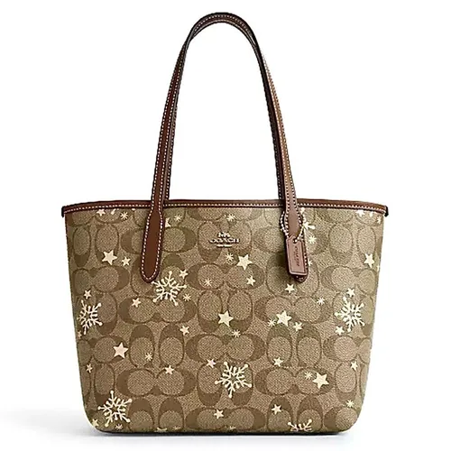 Túi xách - Túi Tote Nữ Coach Mini City In Signature Canvas With Star And Snowflake Print CN682 Màu Nâu Họa Tiết - Vua Hàng Hiệu