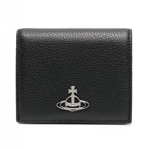 Vivienne Westwood Ví - Ví Nữ Vivienne Westwood Grain Leather Woman Billfold Màu Đen - Vua Hàng Hiệu