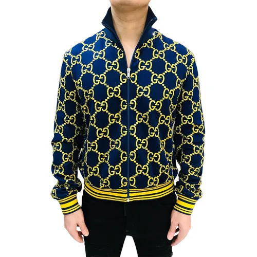 Gucci Áo khoác - Áo Khoác Nam Gucci GG Jacket 655159 Màu Xanh Phối Vàng Size S - Vua Hàng Hiệu