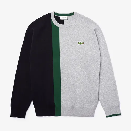 Thời trang - Áo Len Lacoste Men's Crew Neck Colourblock Cotton Blend Sweater AH1999-52 Màu Xám Size 5 - Vua Hàng Hiệu