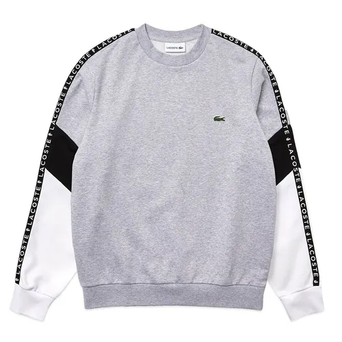 Áo Nỉ Sweater Nam Lacoste Men’s Crew Neck Lettered Colorblock Sleeved Fleece  SH6889 Màu Trắng/Xám