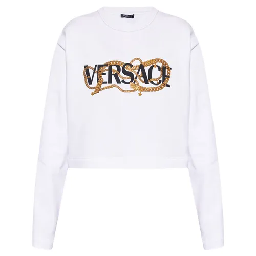 Áo Nỉ Sweater Nữ Versace White With Chain Logo Printed 1004133 1A01174 1W000 Màu Trắng