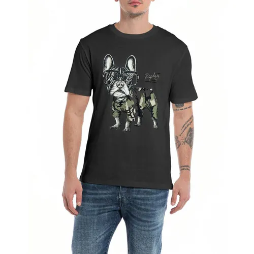 Replay - Áo Phông Nam Replay Jersey T-Shirt With Bulldog M6677 - BLK Màu Đen Size XL - Vua Hàng Hiệu