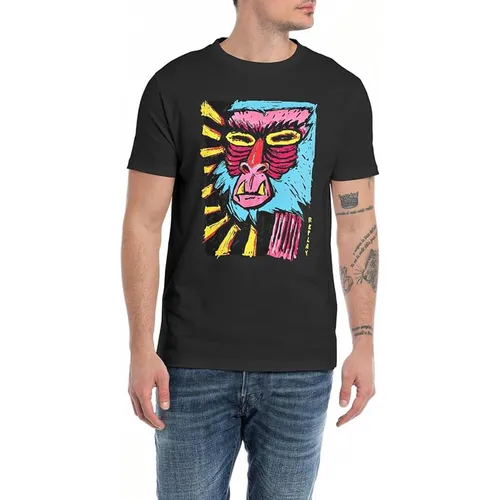 Replay - Áo Phông Nam Replay Jersey T-Shirt With Comic Strip Print M6642 - BLK Màu Đen Size M - Vua Hàng Hiệu