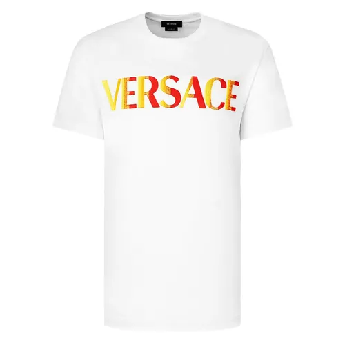 Áo Phông Nam Versace White With Logo Embroidered Tshirt 1003982 1A02828 1W000 Màu Trắng