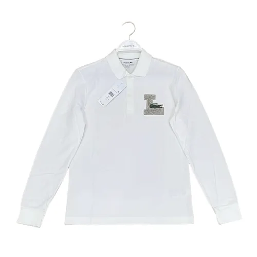 Áo Polo Dài Tay Nam Lacoste Long-Sleeve Letter Patch Piqué Polo Shirt Màu Trắng Size 5
