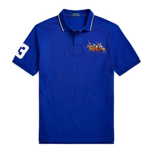 Áo Polo Nam Ralph Lauren Slim Fit Triple-Pony Polo Shirt 614003 BLUE Màu Xanh Dương Size XS