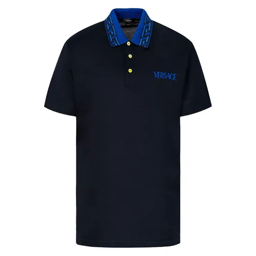 Áo Polo Nam Versace Black With Logo Embroidered 1005193 1A03484 1L910 Màu Xanh Đen