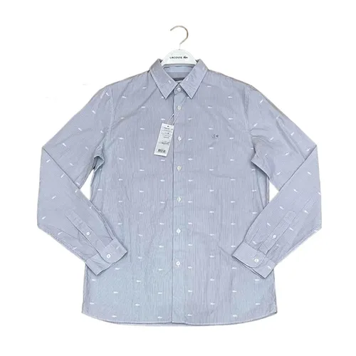 Áo Sơ Mi Dài Tay Nam Lacoste Men's Regular Fit Long-Sleeve Shirt Màu Xanh Xám Size 38