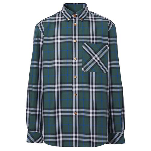 Áo Sơ Mi Nam Burberry Green Poplin Check Shirt 8041523 Màu Xanh Lá Size XS
