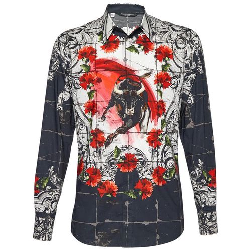 Áo Sơ Mi Nam Dolce & Gabbana D&G Shirt With Multicolor Floral Bull Print And Collar G5CV3T Phối Màu Size 38