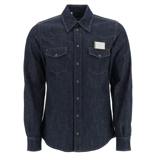 Thời trang Dolce & Gabbana Xanh Đen - Áo Sơ Mi Nam Dolce & Gabbana D&G Western Denim Shirt GOLD G5JC8D Màu Xanh Đen Size 39 - Vua Hàng Hiệu