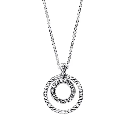 Trang sức - Dây Chuyền Nữ Pandora Signature Mặt Dây Hai Vòng Tròn Đính Đá 392308C01 Màu Trắng Bạc - Vua Hàng Hiệu