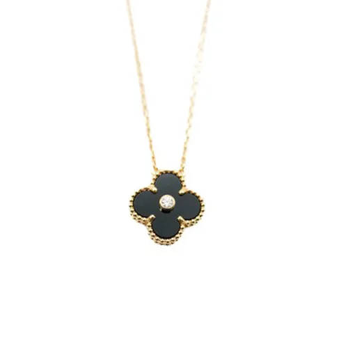 Trang sức Đen - vàng - Dây Chuyền Nữ Jewery Luxury Alhambra Holiday Diamond Onyx Pendant Necklace Màu Đen Vàng - Vua Hàng Hiệu