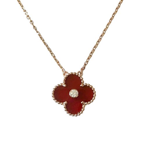 Dây Chuyền Nữ Van Cleef & Arpels Carnelian Vintage Alhambra Diamond Holiday Pendant Necklace Màu Đỏ-Vàng Hồng (Chế Tác)
