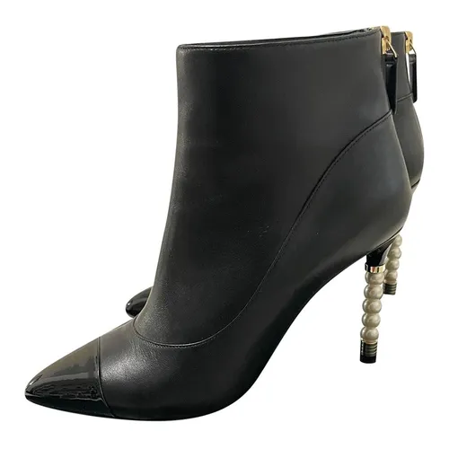 Giày - Giày Boot Nữ Chanel Pearl Heel Màu Đen Size 37.5 - Vua Hàng Hiệu