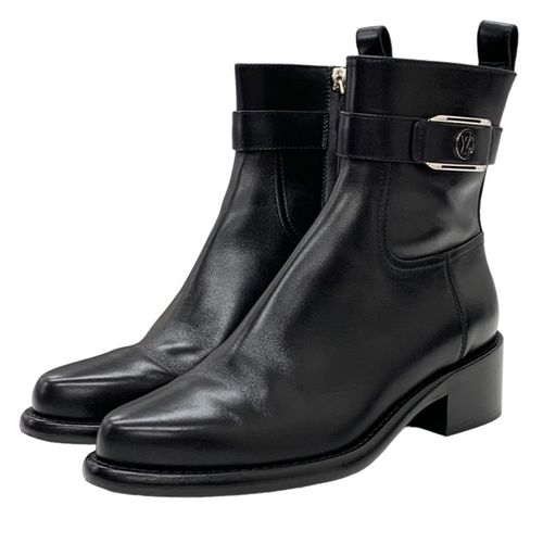 Giày Boot Nữ Louis Vuitton LV Ankle Boots Short Shoes Waist Side Line Leather Màu Đen Size 36